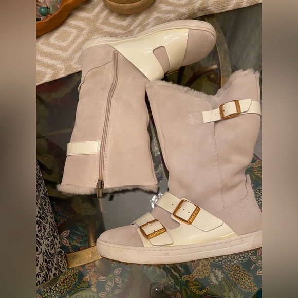 Danbury Shearling White Suede/Patent Leather Tall Boots - Picture 8 of 12